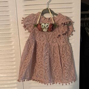 Amazon Essentials Pink Lace Dress with Floral Hairband